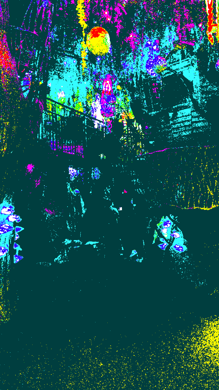 heavily saturated photo edit of building façade and stairwell